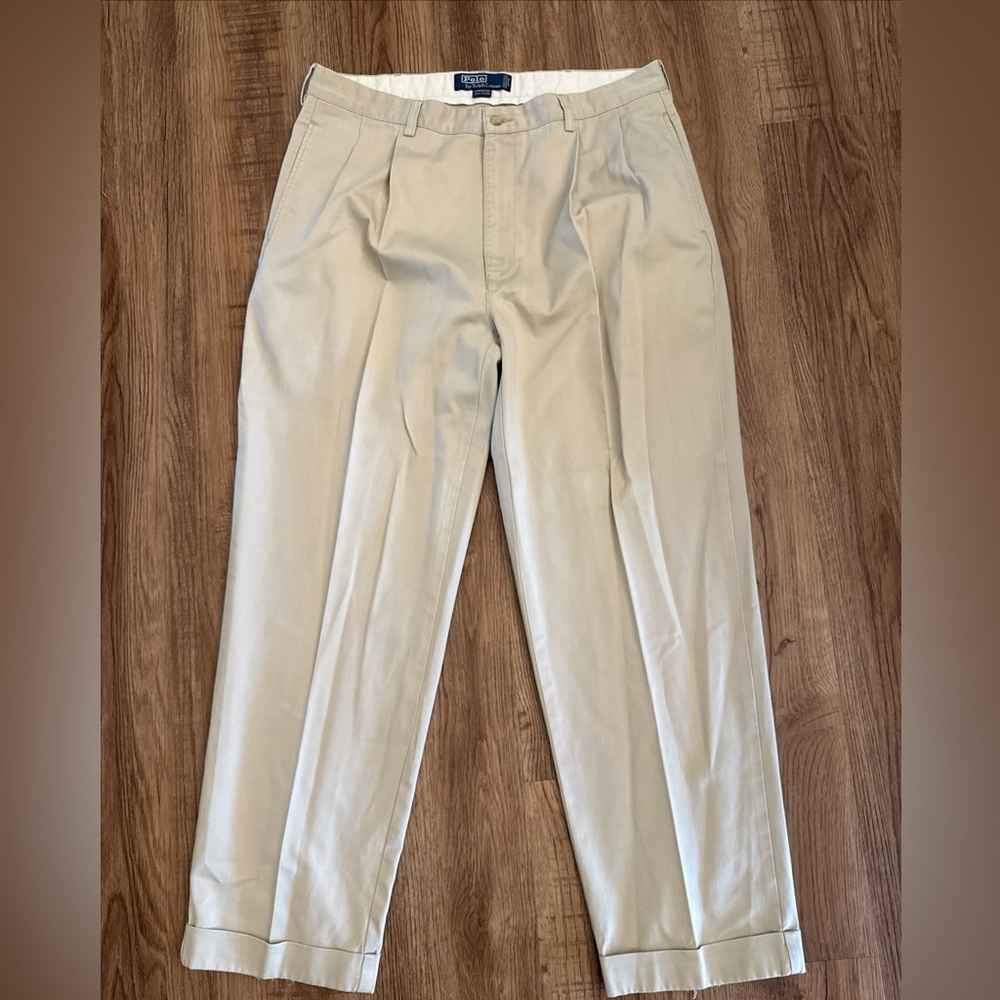 Vintage Polo Ralph Lauren Hammond Beige Pleated Khaki Chino Pants - 35x30